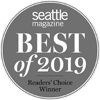 Round badge reading "Seattle Magazine Best of 2019 Readers' Choice Winner."